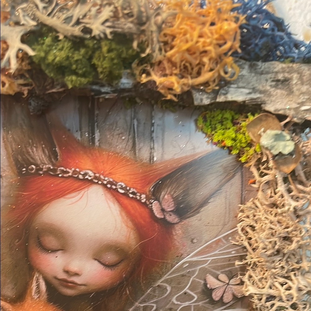 Whimsical Fox Art with Floral Accents handcrafted border moss/flowers fairy - Picture 7 of 12